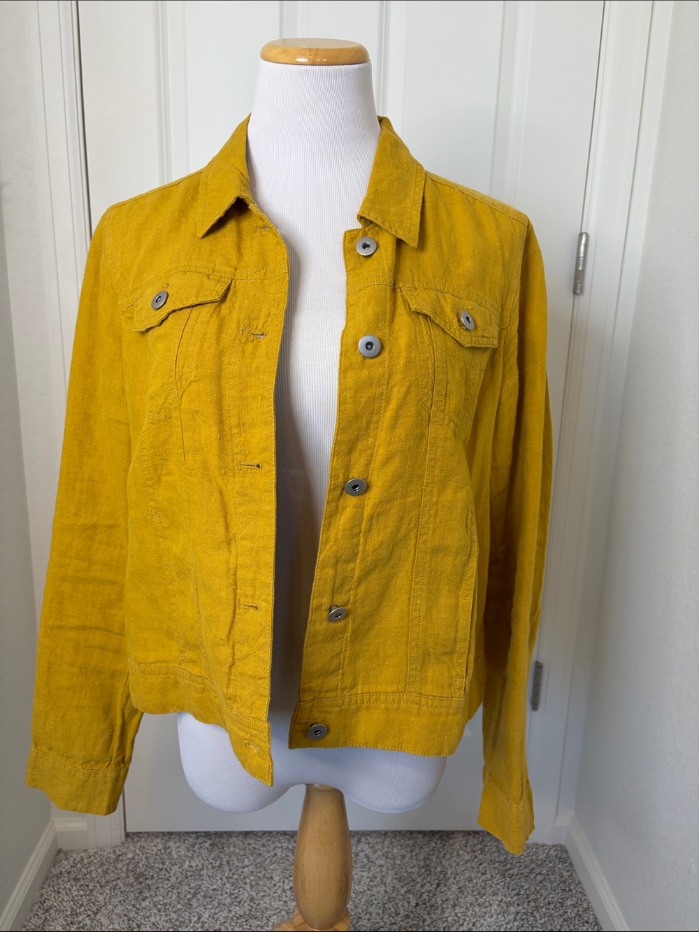 J.Jill Love Linen Mustard Yellow 100% Linen Trucker Jacket Small